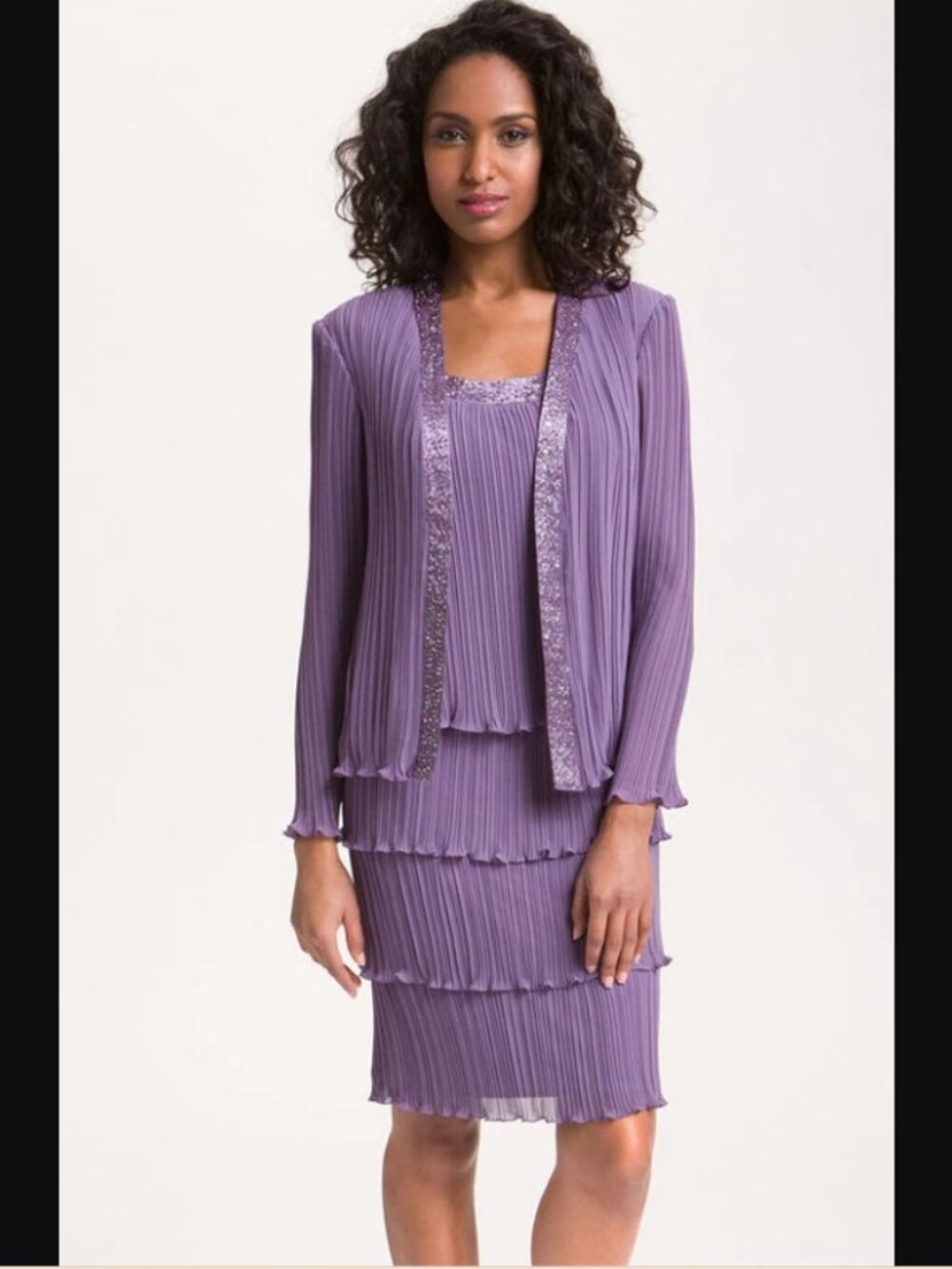 Vintage Patra Beaded Sequin Dress Mother Of Bride Plisse Tiered Lilac NEW 12P